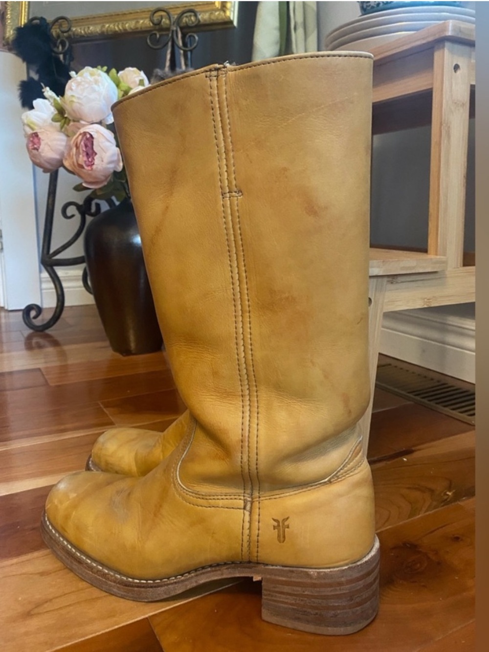 Frye Tan Leather Mid-Calf Heeled Boots 9.5